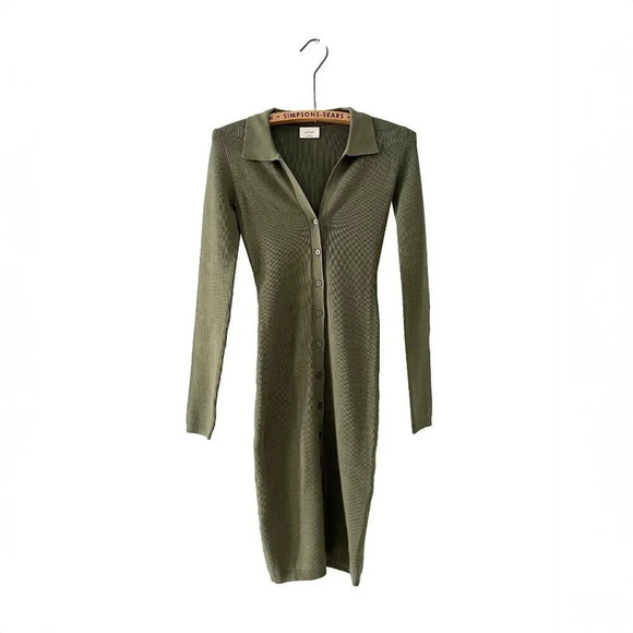 NWOT Aritzia Wilfred  Womens XS Cove Button Up Ribbed Sweater Dress Green - Picture 2 of 5